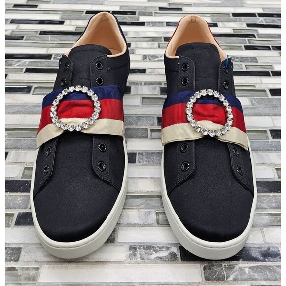 Gucci Poli Black-Multicolor Stripe Diamond Women's Sneakers Size 41 - Picture 3 of 11